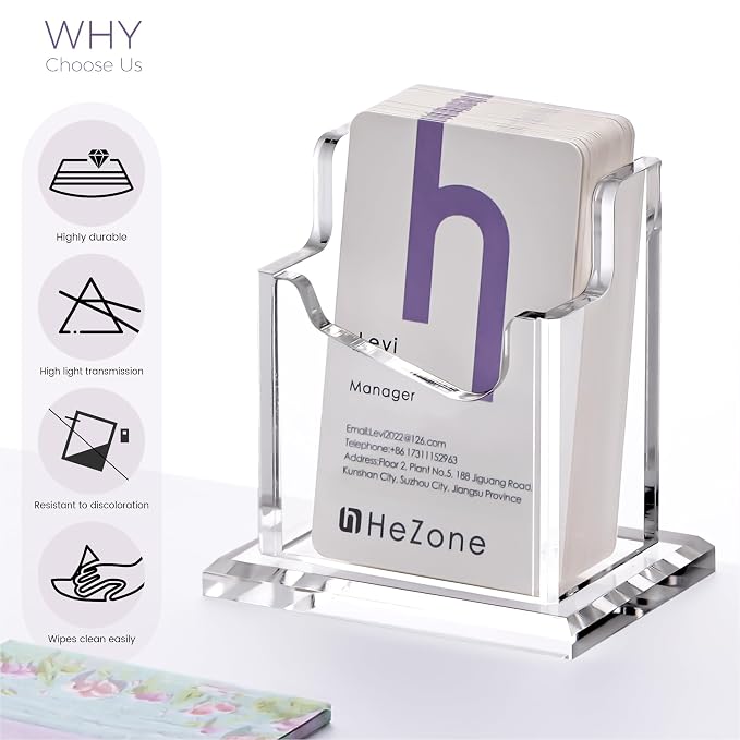 HeZone Vertical Business Card Holder Display for Desk 1 Slot Acrylic Business Card Stand Rack for Women and Men (1 Slot Vertical) for Exhibition,Home&Office