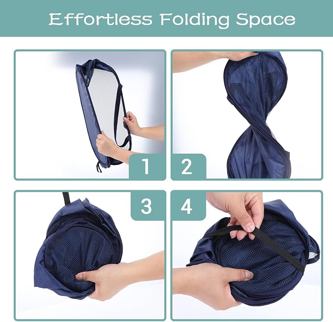 4 Pcs Popup Mesh Laundry Basket, Laundry Hamper with Side Pocket Foldable Storage Basket with Durable Handles for Bathroom Travel Dorm