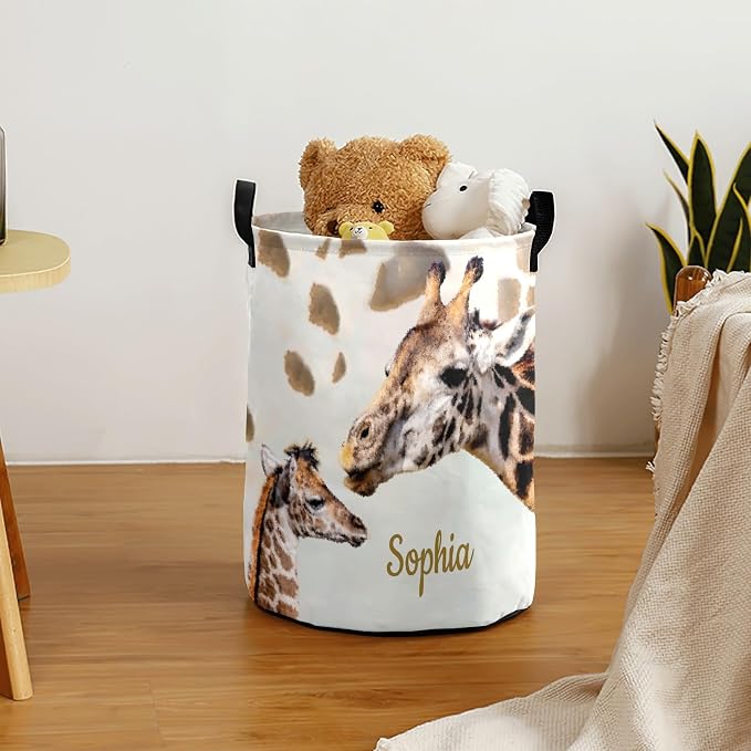 Large Storage Love Giraffe Tall Collapsible Laundry Basket Hamper for Dirty Cloth Toys Foldable for Bedroom Bathroom
