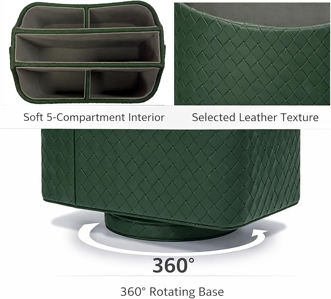 UnionBasic Rotating Desk Organizer, 360 Desk Spinning Caddy, Desktop TV Guide/Mail/Media/Remote Controller Holder Organizer, Woven Green
