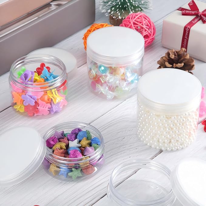 12 Pack 3 oz Plastic Container Jars with Lids Round Clear Travel Cosmetic Container Jars for Toiletries, Lotion, Cream, Ointments, Makeup, Rhinestone, Samples, Kitchen Storage (White)