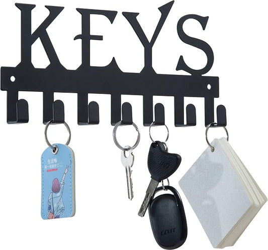 FairyCity Keys Holder for Wall Metal Vintage Keys Hook-25cm*12.8cm Home Decor Key Hanger Decorative with 7 Hooks,Black…