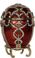 Dark Red Russian Faberge Egg Trinket Box Jewelry Box Hand Painted Decorative Box with Hinged Lid Ring Earring Holder Easter Egg Collectible