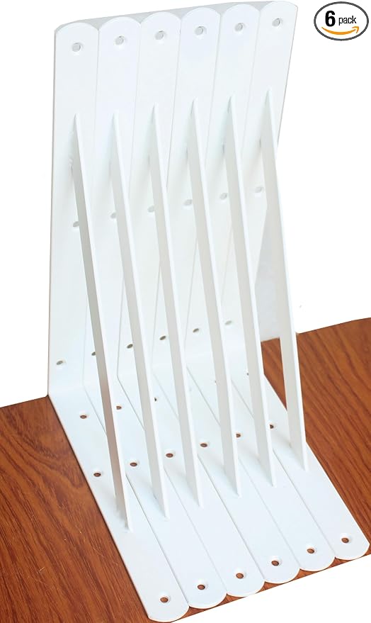 6 Pack L10 x H 8" White Heavy Duty Shelf Brackets with Screws Metal Shelf Brackets Shelf Support Angle Brackets for Shelves L Brackets Heavy Duty Floating Shelf