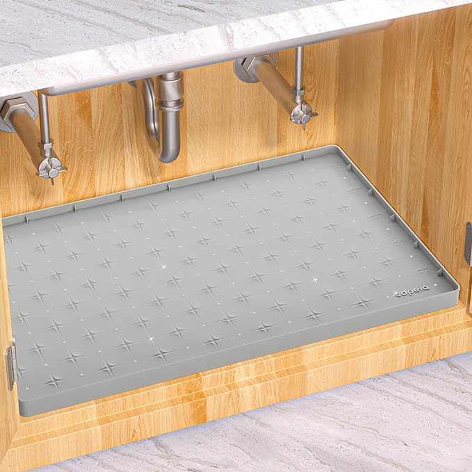 Sdpeia Under Sink Mat 28"×22" Waterproof Silicone Cabinet Liner & Sink Protector for Kitchen & Bathroom, Multi-Purpose Organizers Tray for Pets, Laundry, Cat Litter Mat
