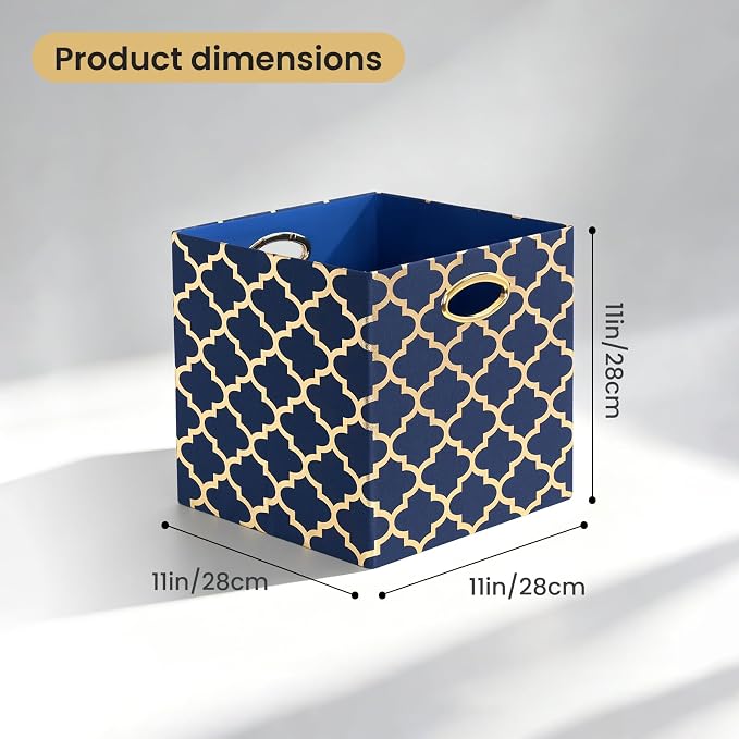Posprica 11x11x11 Storage Cube Bins, Collapsible Storage Bins Fabric Storage Cubes Organizer Baskets Box Drawers for Shelves, Closet, Wardrobe, Bookshelf, Cabinet Blue/Gold Lantern, 4 Pack