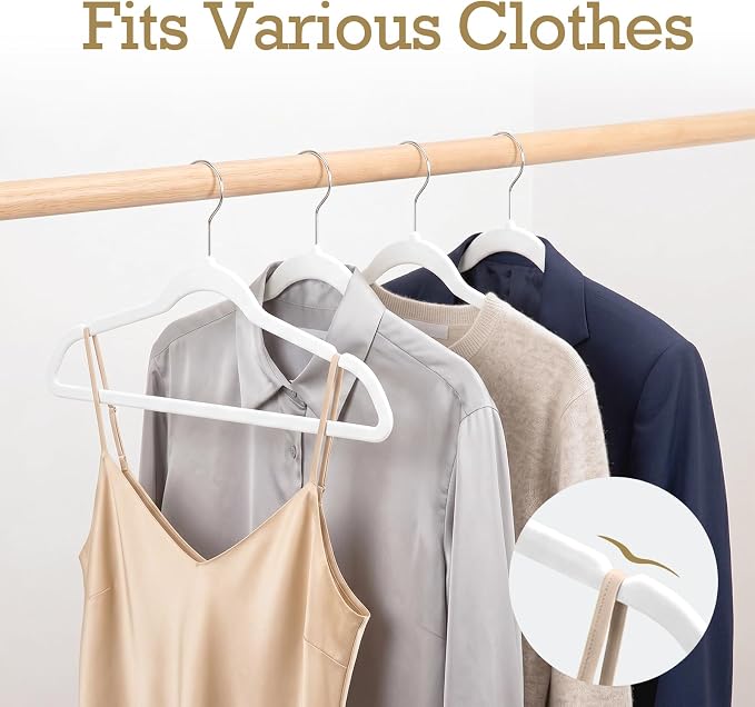 HOUSE DAY White Velvet Hangers 40 Pack, Non Slip Clothes Felt Hanger Heavy Duty for Coat, Premium Slim Space Saving Suit Hangers for Closet Organizer, 360° Rotating Silver Hook