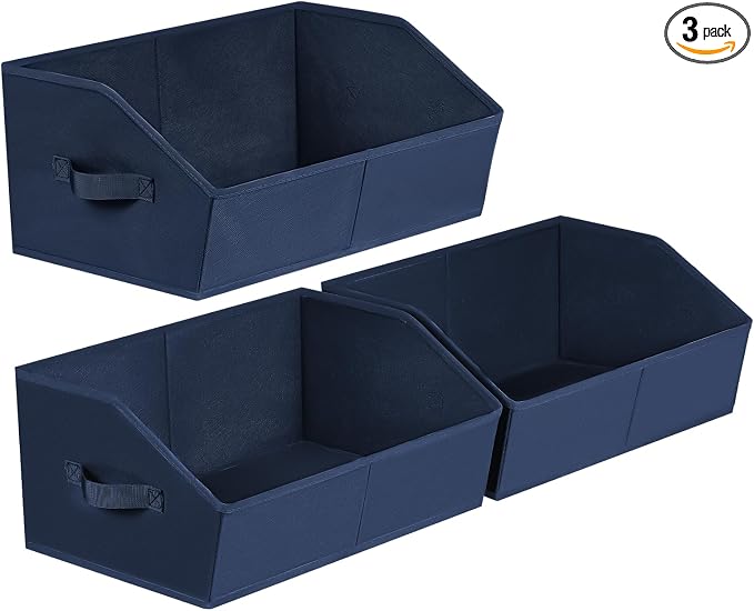 Homsorout Closet Baskets for Shelves Trapezoid - Decorative Storage Baskets with Handle, Closet Bins for Organization, Shelf Storage Bins for Clothes, Books, Home, Office, 3 Pack, Navy Blue