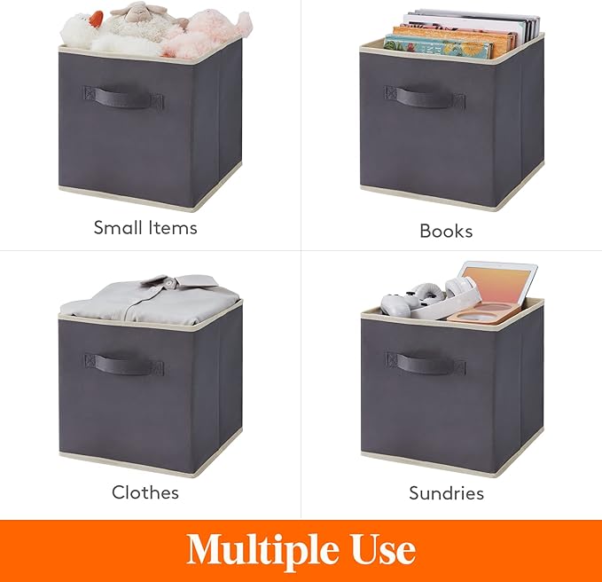 Lifewit Storage Cubes, Foldable Decorative Fabric Storage Baskets for Organizing Home Organizers with Handles for Shelves, Closet, 11 Inch Bins, 18L Gray, 6 Packs