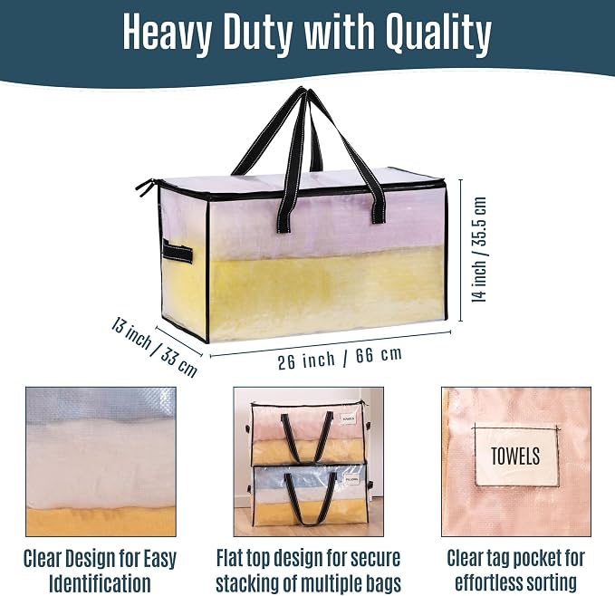 VENO 8 Pack Heavy Duty Moving Bags, Clear Storage Bags for Clothes and Comforters, College Dorm Essentials Packing Supplies, Foldable Boxes Alternative (Clear, 8 Pack)