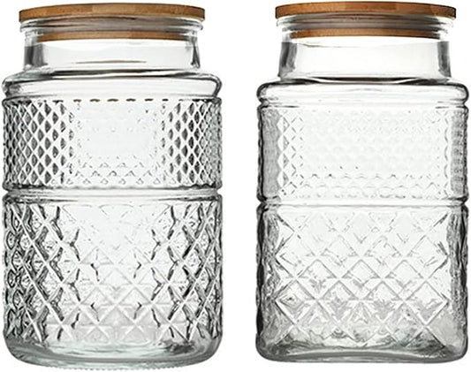 Large Glass Storage Jar, 2 Pack 60 FL OZ Glass Food Storage Containers with Bamboo Lid, Kitchen Laundry Room Organization Jar for Cookies Coffee Flour Sugar Laundry Pods Detergent Airtight Glass Jars