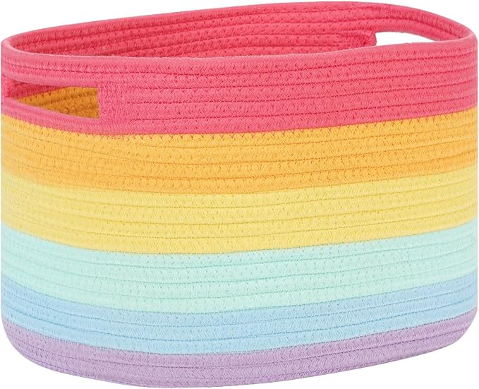 Temary Woven Baskets for Storage 3 Pack Storage Baskets for Organizing, Rectangle Decorative Rope Baskets for Storage Clothes, Towels, Storage Bins with Handles (Rainbow, 13"x9.8"x8.5")