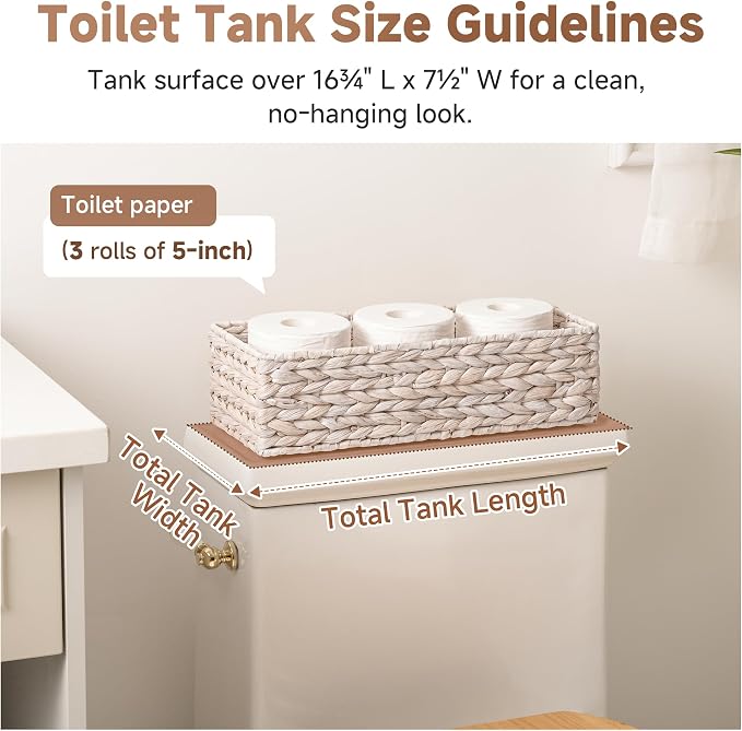 StorageWorks Small Wicker Baskets for Bathroom Decor, Decorative Toilet Paper Basket for Back of Toilet Basket Tank Topper, Water Hyacinth Bathroom Basket Organizer for Storage, 2 Pack, White