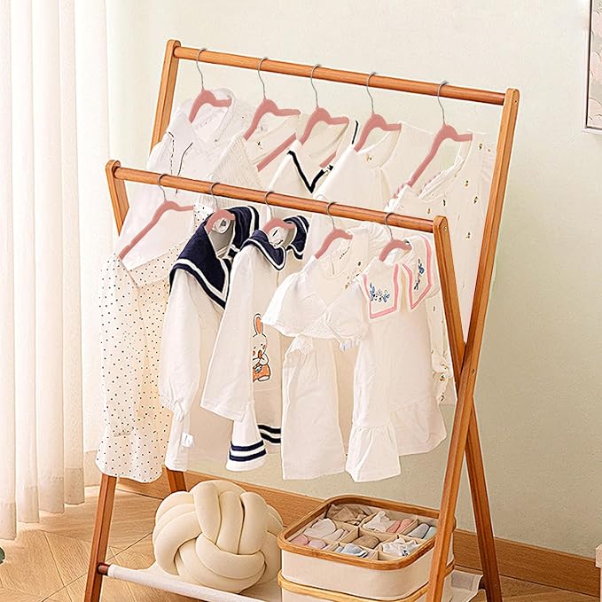 Baby Velvet Hangers, 11 Inches Kids Clothes Hangers, Non-Slip Childrens Hangers for Infant and Toddler 32 Pack Pink