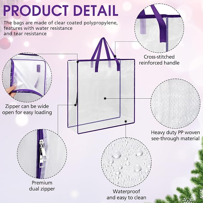 8 Pcs Clear Wreath Storage Bags 26 Inch Garland Container Door Garland Holiday Wreath Storage Holder with Handle and Zipper Heavy Duty Plastic Packing Totes(Purple)