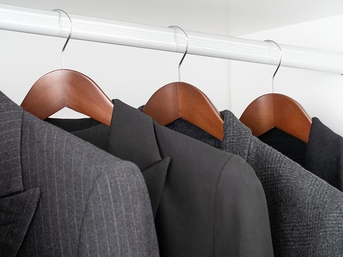 StorageWorks Wooden Hangers 10 Pack, Extra Wide Shoulder Wood Coat Hanger for Coats, Shirts, Jackets, Pants, Suits, Light Walnut Color
