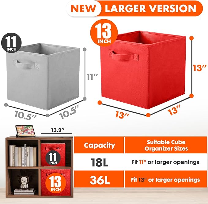 ShellKingdom Storage Bins, Foldable Fabric Storage Cube And Cloth Organizer | Storage Drawer For Closet And Toys, 13 X 13 X 13 INCH, 6 Pack (Red)