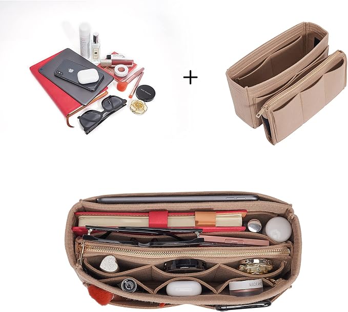 Vercord Felt Organizer Insert For Purse Handbag Tote Bag In Bag Inside Shaper Divider Neo Beige Slender Medium
