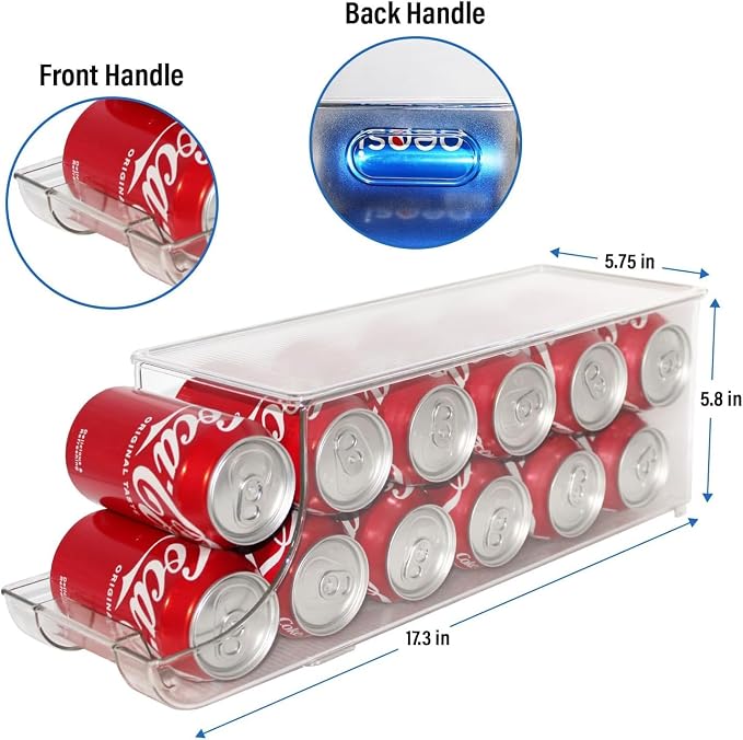 Soda Can Organizer with Lids, Stackable Soda Can Dispenser for Refrigerator, Clear Can Holder Organization and Storage Bins for Fridge, Kitchen, Countertop, Drink Pantry Organizers, Holds 12 Cans Each