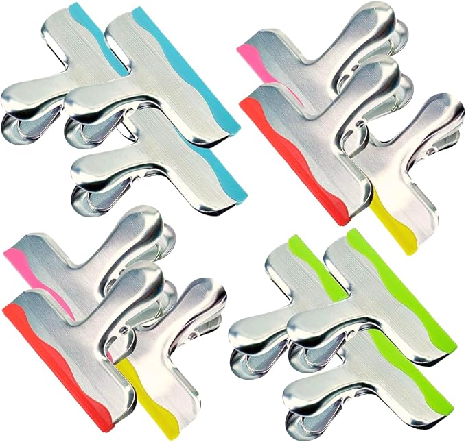 YARALL 12 Pack Metal Chip Clips with Silicone Edges – Heavy Duty Bag Clips for Food Packages, Kitchen, Office – Color Coded, Air Tight Extra Strong Clamps, 3 Inches Wide (12)