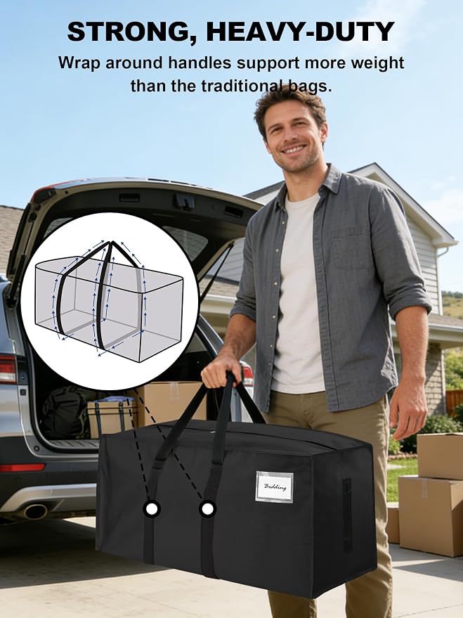 HOMESURE Supports 200lbs Heavy Duty Moving Bags - Strong Zipper & Wrap-Around Handles - Water-Resistant Storage Totes, Durable Alternative to Moving Boxes - 40 Pack - Black