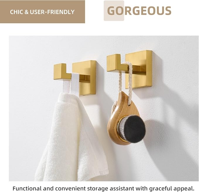 Angle Simple Towel Hook Brushed Dark Gold 2 Pack, 304 Stainless Steel Square Robe Hook for Bathroom