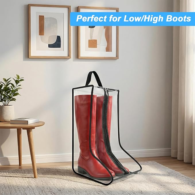 4 Pcs Portable Boots Bag for Cowboy Boots Tall Boot Storage Bags Portable Waterproof Protector Tools for Travel and Daily Wardrobe Shoe Cabinet and Other Home - Black