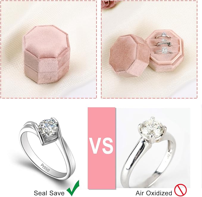 WantGor Velvet Ring Box, 3 Slots Jewelry Ring Gift Box Vintage Ring Holder | Ring Display Case for Wedding Ceremony Proposal Engagement (Blush Peach)