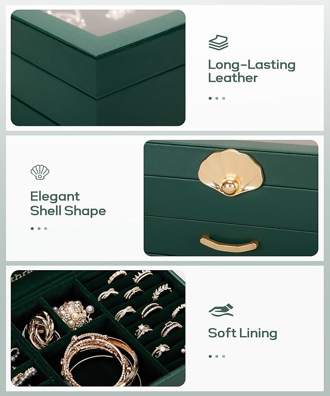 Enthralite Jewelry Box with 2 Drawers : Jewelry Display Organizer for Earrings Necklaces - Gift for Girls Women | Forest Green