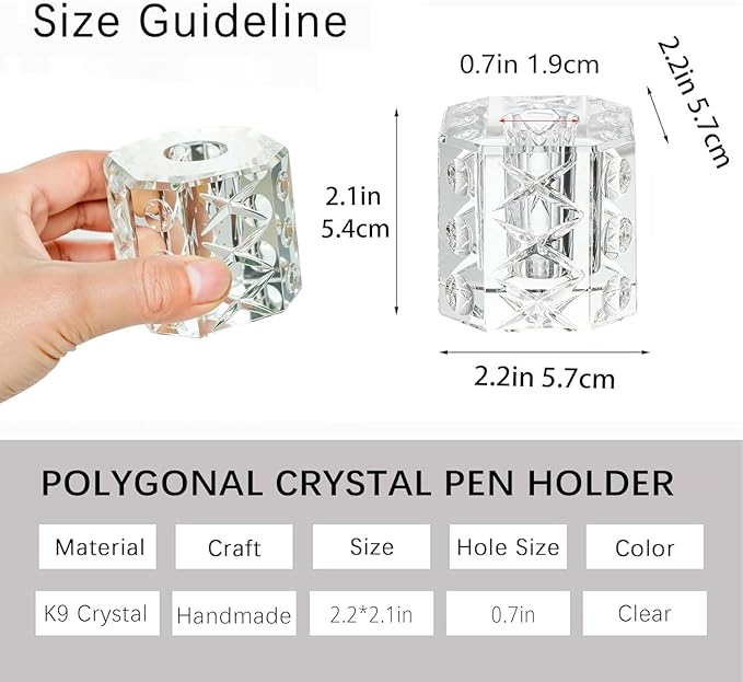 QFkris Fancy Crystal Single Pen Holder for Desk, Glass Fountain Pen Stand, 2.2" Feather Pencil Holder for Office Desktop Decoration, Gift for Man Woman Students Teachers Father Boyfriend