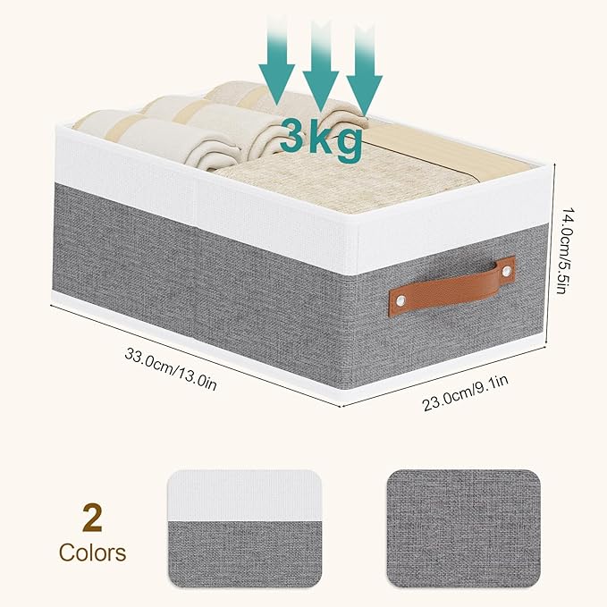 Storage Bins Organizers,13×9.1×5.5In,White/Grey Boxes,6Pack | Clothing Storage Baskets,Fabric Closet Organizer,Foldable Containers with PP Plastic Board,Large Cubes for Clothes,Hat,Books