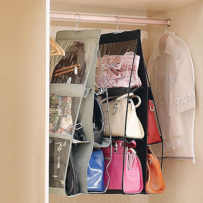 DIOMMELL Hanging handbag Organizer Storage Holder Purse Clutch hanger bags for Closet Wardrobe with 6 Larger Pockets, Black