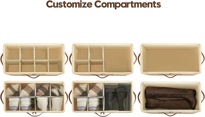 Varhomax Shoe Organizer Box 3 Pack for Closet,Small Fabric Shoe Storage Bin with Adjustable Dividers & Clear Cover, Saving Space Sneakers & Sandals Containers for Entryway, Cubby