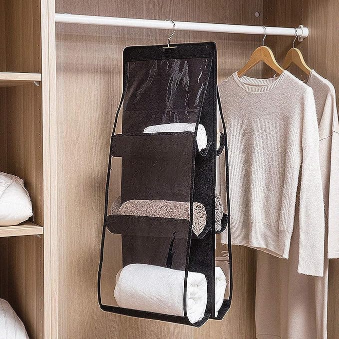 DIOMMELL Hanging handbag Organizer Storage Holder Purse Clutch hanger bags for Closet Wardrobe with 6 Larger Pockets, Black