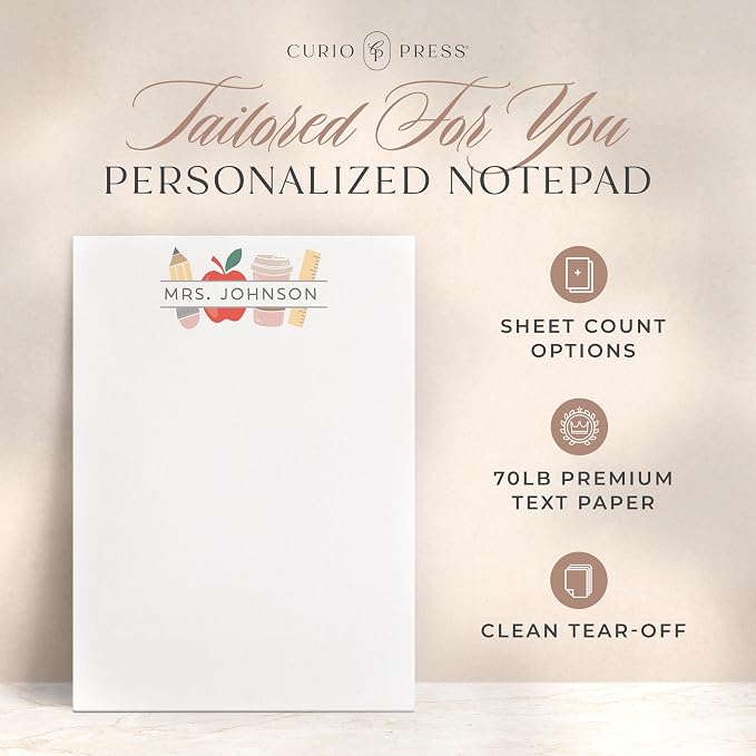 Curio Press Personalized Stationery Notepads for Women and Men, 50 to 100 Sheets Custom Notepads Gift for Teacher Appreciation Custom Stationery Note Pads for Memo, To Do List - Teacher Life Pad