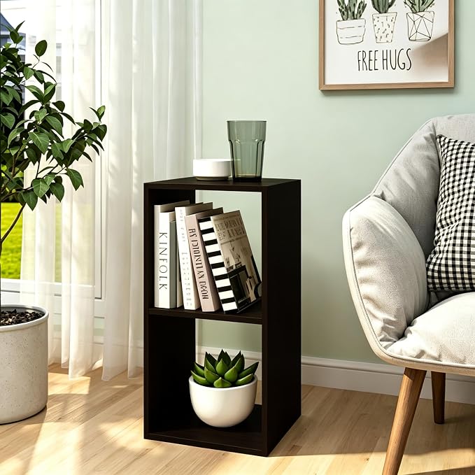 CTESNE【2026 2 Cube Shelf with Anti-Tipping Kits + Reversible Open Back Bookcase, Multi Layer and Multi Grid partition Layout (Chocolate 11in)