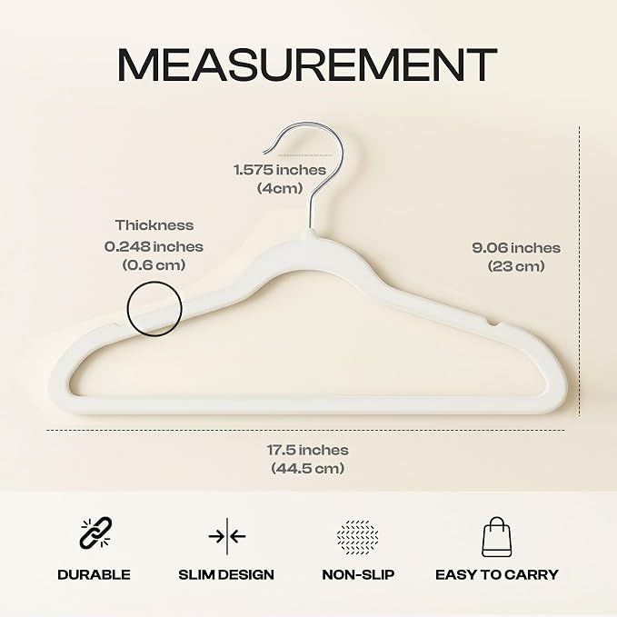 Utopia Home Velvet Hangers, White, 50 Pack | Luxury Non-Slip Slim Pant & Coat Hangers, Strong Space-Saving Clothes Hangers with Pants Bar and 360° Swivel Hook