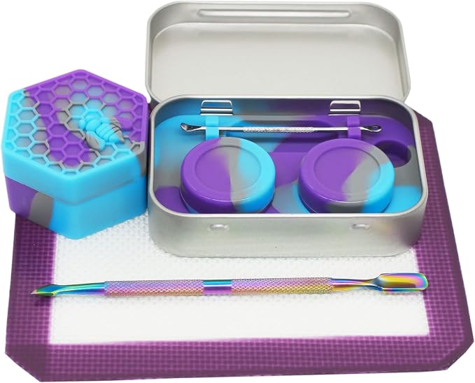 Silicone Wax Carving 5ml 26ml Hexagon Container Kit (Purple Blue Grey) | with 5.2" Rainbow Tool and 5.9"×4.9" Mat