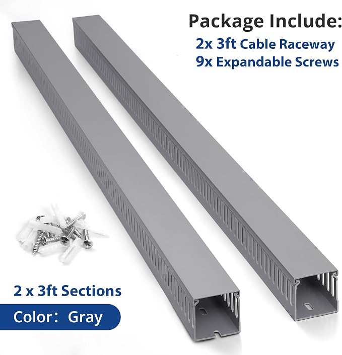 ZhiYo 2x2in Server Rack Cable Management Raceway, Cable Duct Kit, Electrically Safe PVC for Network Wire Management, Open Slot Cord Hider for Computer Under Desk, Grey