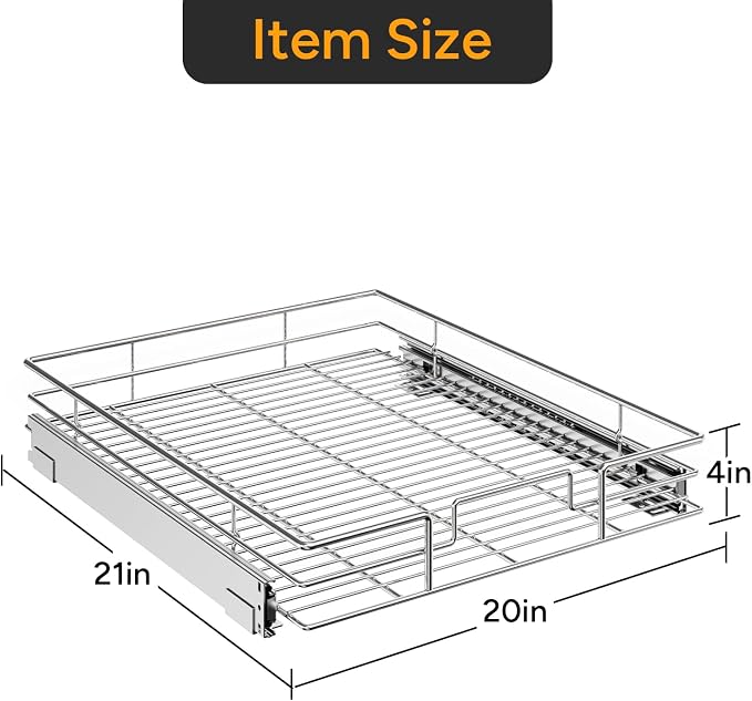 ROOMTEC Pull Out Cabinet Organizer(20" W x 21" D),Heavy Duty Slide Out Shelves,Pull out Drawers for Kitchen Cabinet,Base Cabinet Organization for Home, Kitchen, Bathroom