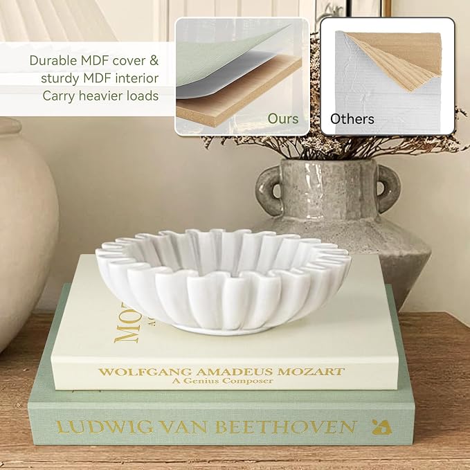 1DOT2 Decorative Books Set of 2, Sage-Beige-Musician | Coffee Table Home Decor, Living Room Decoration, Photo Storage, Keepsake Box