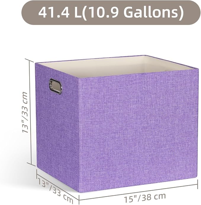 13x15x13 Storage Cube Bins, Foldable Storage Cubes, Fabric Organizer Basket Bin, Solid Containers Decorative Storage Boxes for Shelves Wardrobe Closet Home Office, 4 Pack, Purple
