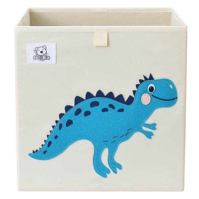Foldable Animal Cube Storage Bins Fabric Toy Box/Chest/Organizer for Toddler/Kids Nursery, Playroom, 13 inch (Dino T-Rex)