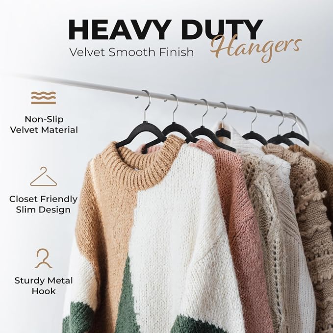 Our Modern Space 30 Pack Velvet Hanger for Shirt Pants Dresses Skirts Suits Jackets - Slim Space Saving Design - Standard Coat Hanger - Sturdy & Durable Design with Shoulder Grooves Hook