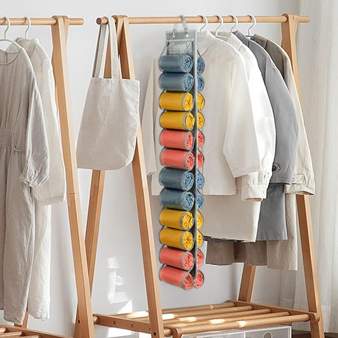 Lirex Scarf Storage Organizer with 24 Pockets, Yoga Legging Storage Organizer for Family Closet Bedroom, Light Grey