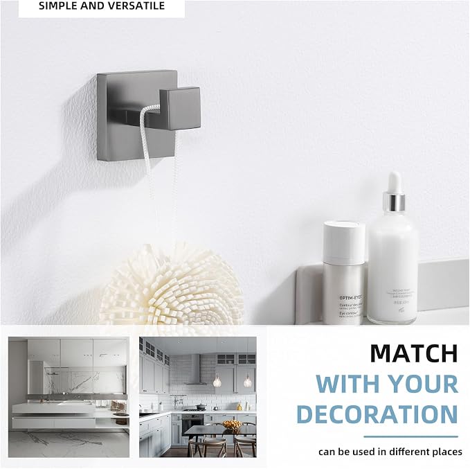 Angle Simple Bathroom Towel Hook, SUS304 Stainless Steel Hand Towel Holder, Coat Robe Clothes Hook for Wall, Gunmetal Gray