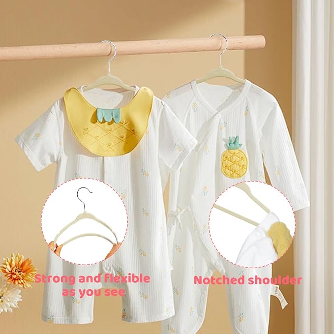 ManGotree 11" Baby Velvet Hangers, Non-Slip Kids Coat Hangers with 360° Swivel Hook, Ultra-Thin Felt Children's Hanger for Infant & Toddler Clothes, 66 Pack (Beige)