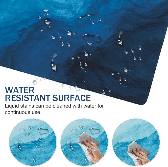 L-SPOUTTO Blue Desk Mat Gaming Mouse Pad XXL Large Mouse Pad Non-Slip Rubber Base Keyboard Pad Waterproof Desktop Mat for Laptop Computer Work Game Home Office-Blue Wave