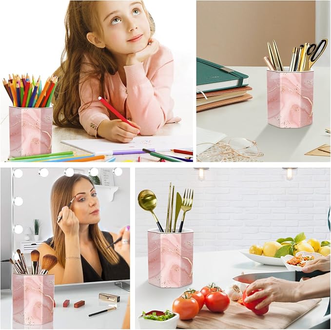 Cute Pen Holder for Desk, Ceramic Pencil Holder, Pen Cup Marker Holder Makeup Brush Holders, Desk Accessories & Workspace Organizers for Home, Office, Red Marble