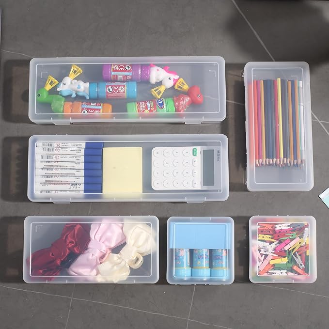 6 Pack Large Plastic Storage Boxes with Lids, Craft Jewelry Life Item Organizer for Puzzles, Pens, Rings, Needle and Thread, Nail Polish, Remote Controls